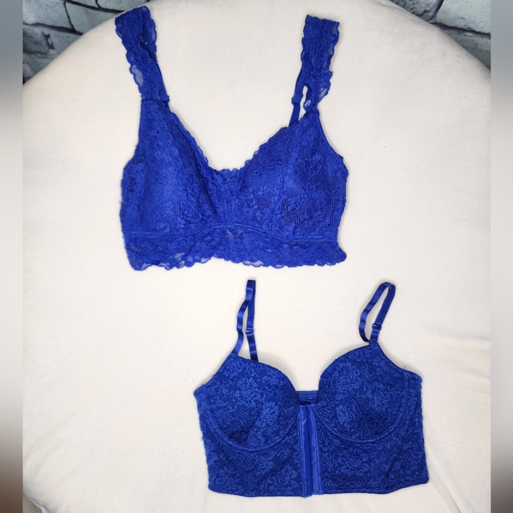 Set of 2 Blue Lace Bralettes - M, XS/S